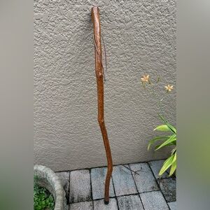 Wooden Walking Stick Hiking Trekking Durable Handcrafted 44.25” Leather Strap